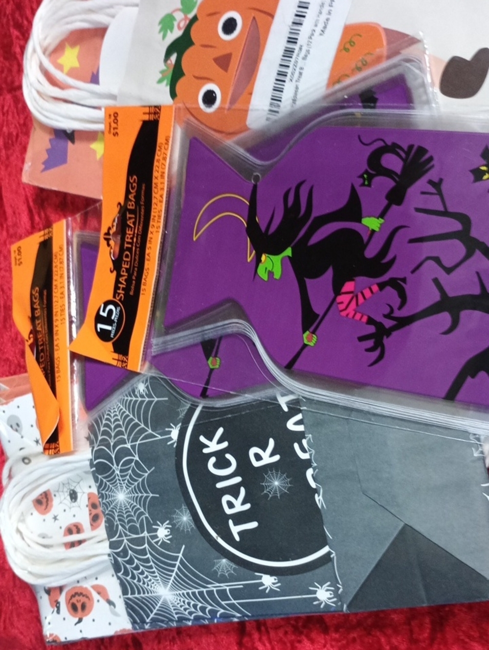 Halloween Treat Bags - Purple Witch & Black Spider Web Design